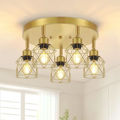 Vista 14 de Baocuz Lámpara de techo semiempotrada de níquel cepillado de 3 luces, luminarias de cocina ajustables montaje al techo base E26, luces de techo