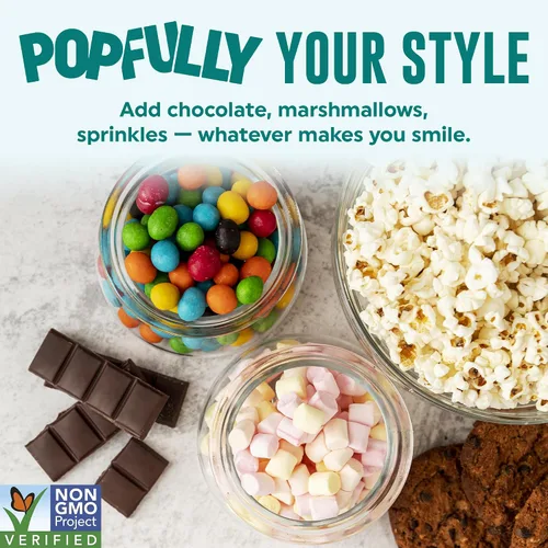 Vista 7 de POPFULLY Palomitas 94% libres de grasa totalmente explotadas, bolsas para compartir, sabor a mantequilla ligera, gran explosión, bolsas