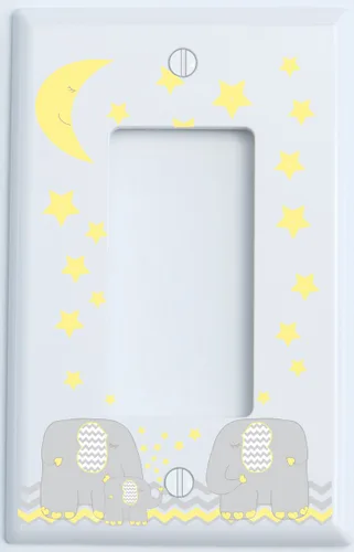 Vista 3 de Cubierta de placa de interruptor de luz de elefante amarillo, palanca individual con luna amarilla y estrellas/elefante decoración de guardería
