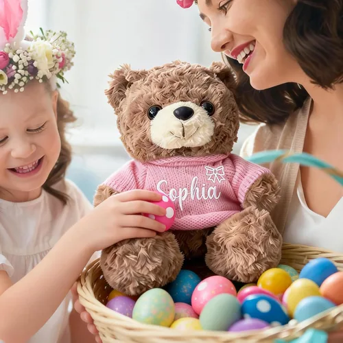 Vista 3 de OELTTG Oso de peluche personalizado con nombre bordado, regalos de Pascua para niños, felpa suave personalizada, regalos personalizados para niños