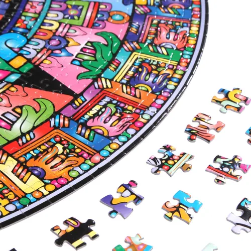 Vista 5 de Bgraamiens Puzzle-Aztec Totem - Rompecabezas redondo de 1000 piezas para adultos (Tótem azteca)