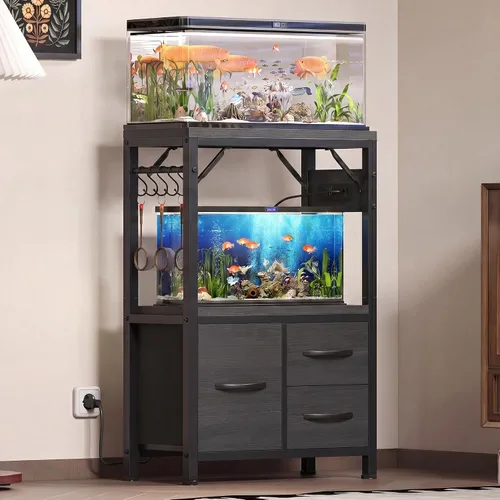 Vista 2 de Heybly Soporte para tanque de peces de 5-10 galones con cajón, toma de Negro