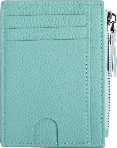Vista 9 de Cartera delgada para mujeres de piel pequeña con bloqueo RFID, tarjetero minimalista con bolsas para monedas y fundas, Negro, Moderno