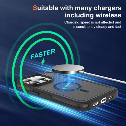 Vista 5 de Funda MagSafe a prueba de golpes anticaídas para iPhone 14 Pro (5 en 1) con protector de pantalla de vidrio antiespía, protector de lente de cámara