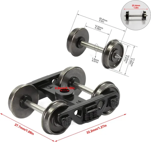 Vista 2 de 4pcs HO Escala 1:87 Camión de rodamiento de rodillos 36" Metal DC Ruedas 3-Springs Bogies HP3387