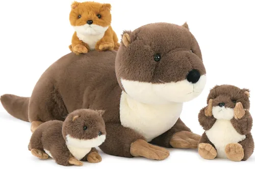 Vista 25 de MaoGoLan 4 animales de peluche de castor con tres bebés en el interior, regalo de felpa de castor gigante esponjoso de 17.7 pulgadas, divertidos