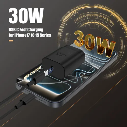 Vista 2 de Cargador de Bloque USB C de carga rápida para iPhone 17 16 Pro Max, cargadores USB-C de 30 W con cable largo de carga rápida tipo C de 3/6/10 pies