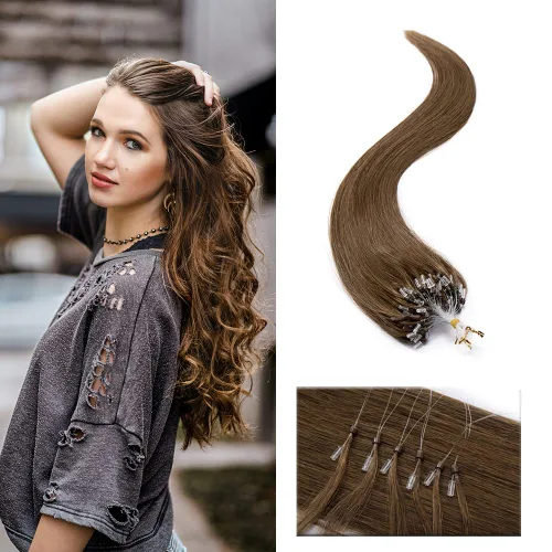 Vista 13 de SEGO Extensiones de cabello humano con micro cuentas, extensiones de cabello humano con micro bucle, lacio, natural, fusión fría, 1.76 oz/paquete