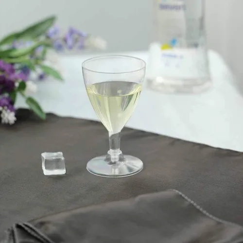 Vista 6 de Efavormart - Paquete de 12 copas de vino de plástico transparente de 6 onzas con tallo hueco; elegantes copas desechables de dos piezas con base