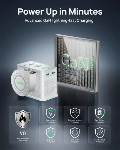 Vista 7 de Adaptador universal de viaje de enchufe europeo de carga rápida GaN de 75W