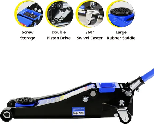 Vista 4 de PULLAFUN Gato de Piso de Perfil Bajo de 3 Toneladas Capacidad 6600 lbs con Pistón Doble, Bomba de Elevación Rápida de Acero Estable Rango de Altura
