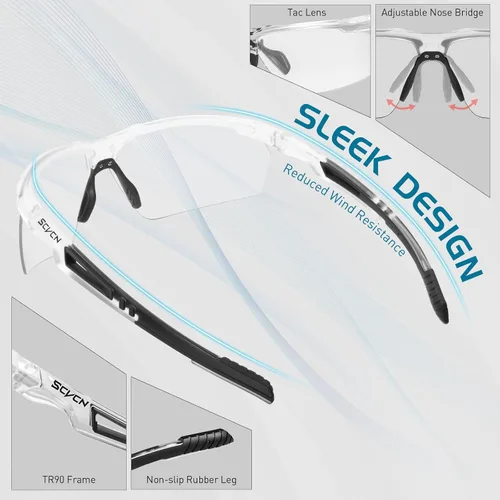 Vista 6 de SCVCN Gafas de sol deportivas fotocromáticas para ciclismo, gafas transparentes para hombres y mujeres, protección UV400, MTB BMX, pesca, correr, S86