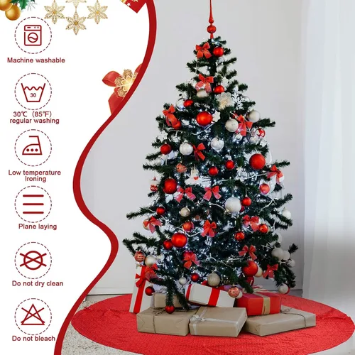 Vista 3 de Libima Falda de Árbol de Navidad Grande Roja de 84 Pulgadas de Tamaño Extra Grande con Lentejuelas Navideñas Redonda Brillante Magníficos Adornos