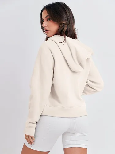 Vista 5 de ANRABESS Sudaderas con capucha corta con media cremallera para mujer, sudadera de forro polar con cremallera de un cuarto, ropa de invierno 2023