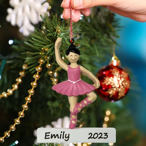 Vista 4 de Adorno de Navidad personalizado bailarina bailarina, bailarina de ballet, morena