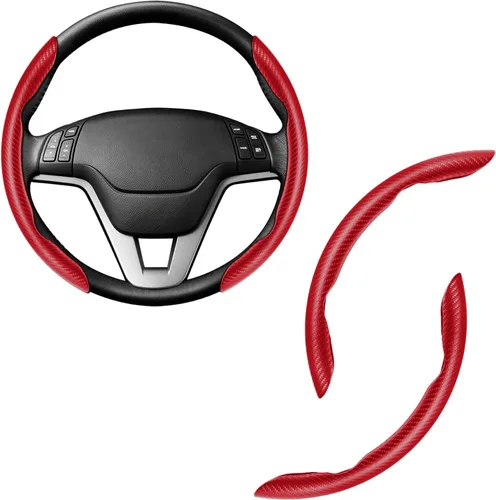Vista 19 de Amiss 3 piezas de cubierta de volante de fibra de carbono antideslizante, diseño de mariposa impermeable y segmentado, protector de rueda para Negro
