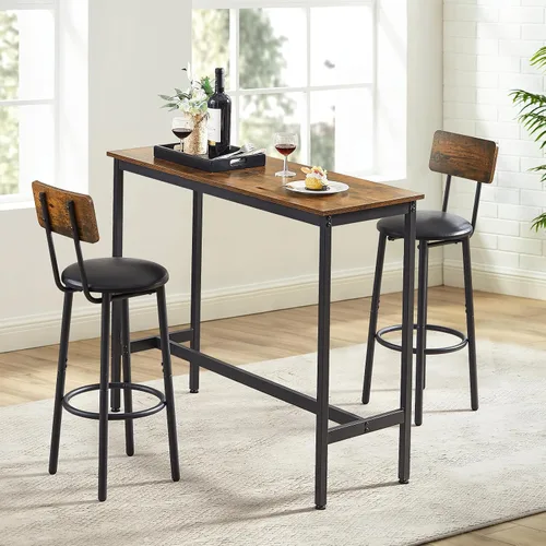 Vista 2 de Juego de mesa de comedor de 3 piezas para 2, mesa de bar moderna y sillas para cocina de espacio pequeño, juego de comedor rectangular de madera