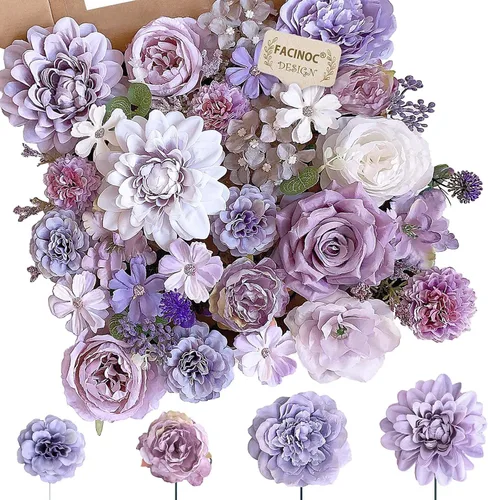 Vista 42 de FACINOC Juego de ramos de flores artificiales de rosas artificiales para bricolaje, decoración de despedida de soltera, arreglos florales falsos
