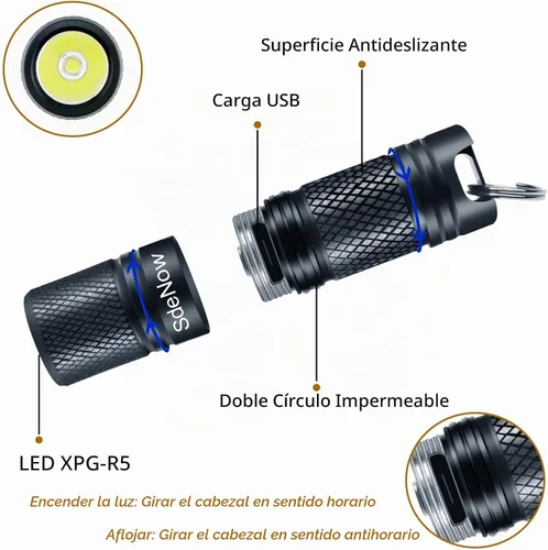 Vista 3 de Mini Linterna Llavero con Micro USB Recargable, Linterna Pequeña con Brillo que Puede Alcanzar hasta 200 Lúmenes para Antorcha EDC