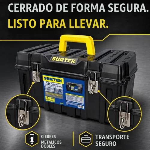 Vista 5 de SURTEK Caja de Herramientas - 21" x 11" x 10" Portaherramientas Móvil con Construcción de Plástico ABS Moldeado y Diseño de Cierre Metálico de Doble