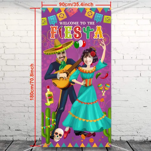 Vista 2 de Blulu Decoración de fiesta estilo fiesta, telón de fondo de cabina de fotos, pancarta de fiesta temática mexicana, decoraciones de martes de tacos