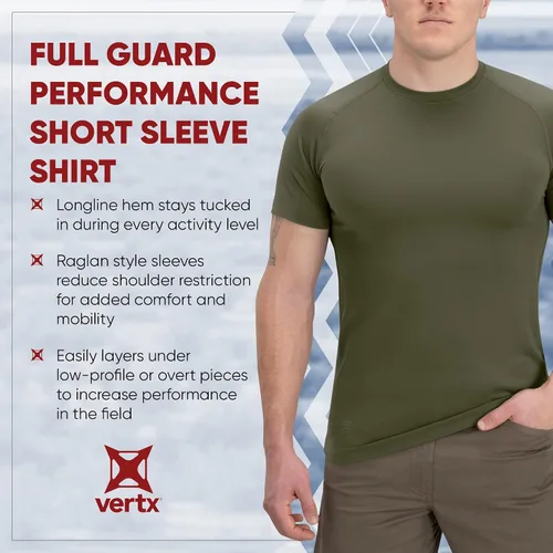 Vista 4 de Vertx Short Sleeve Tactical T Shirt, Undershirt Base Layer for Athletic, Workout, Police and Security-Pull on Longline