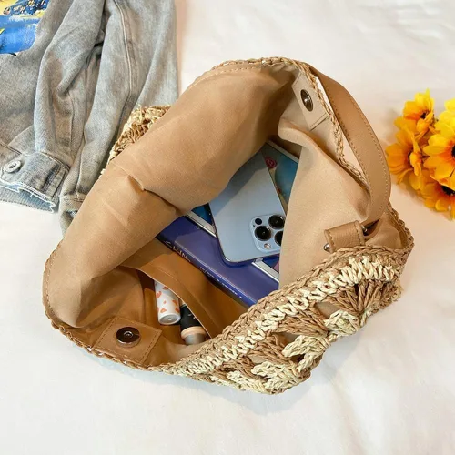 Vista 4 de Bolsos Hobo de paja para mujer, bolso de hombro vintage, bolsa de mano, bolsa de playa de diseñador, bolsa de playa, vacaciones, trabajo, todos