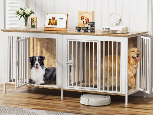 Vista 14 de EasyCom Mueble de jaula para perros para 1 o 2 perros, jaulas resistentes para perros individuales/dobles para perros pequeños, medianos y grandes