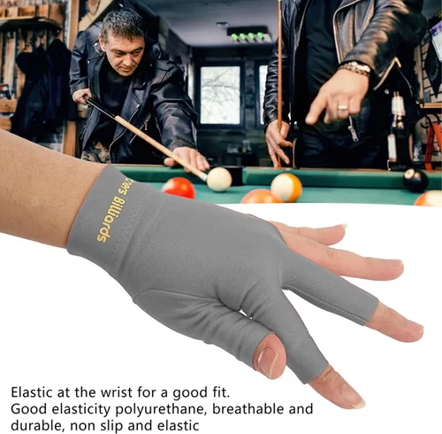 Vista 2 de Guantes de piscina, 3 dedos, duraderos, universales, para billar, para la mano izquierda (gris oscuro)