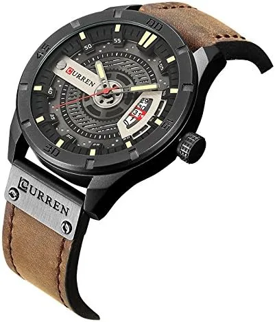 Vista 2 de CURREN Reloj analógico de cuarzo para hombre, reloj de pulsera negro militar 8301