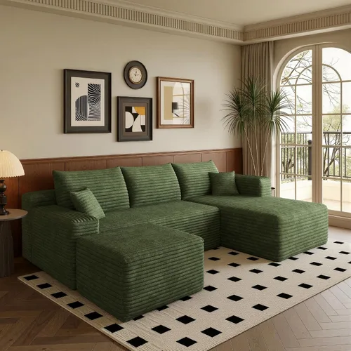 Vista 34 de Sofá modular moderno de 96 pulgadas para sala de estar, sofá modular tapizado sin hueso con bolsillos, cómodo sofá nube con diván en forma de L Negro