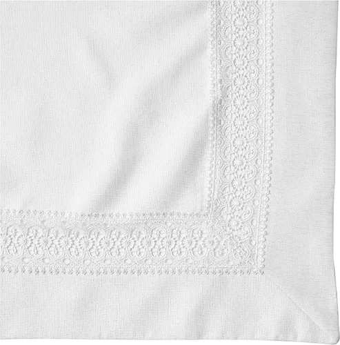 Vista 7 de Violet Linen Splendour Exquisito patrón de borde de encaje de macramé, encaje bordado de poliéster, blanco, 52 x 70 pulgadas, asientos de 4 a 6