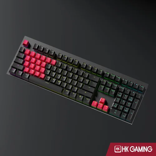 Vista 6 de HK GAMING Juego de teclas dobles retroiluminadas de goma Perfil OEM para teclado mecánico (23 teclas, rojo español)