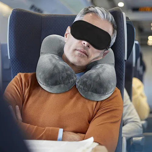 Vista 7 de Almohadas inflables de viaje para dormir, almohada inflable para el cuello para viajar, almohadas inflables para el cuello de viaje para aviones