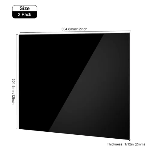 Vista 2 de Hojas acrílicas negras de plexiglás negro, paquete de 2 unidades cuadradas de acrílico negro en blanco de 12 x 12 pulgadas de grosor 1/12 pulgadas