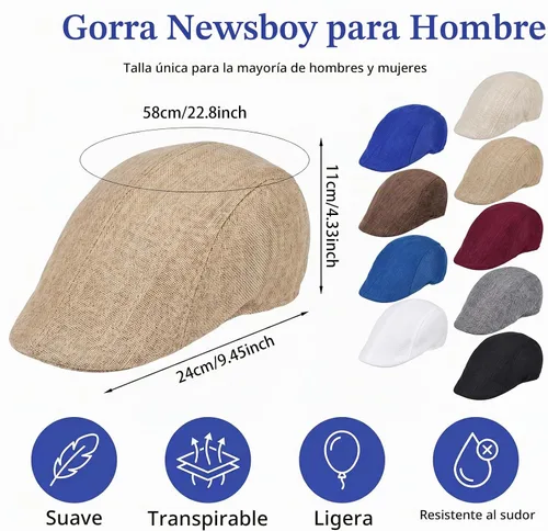 Vista 2 de 9 gorras de periódico para hombre, sombrero plano de periódicos, gorras planas para hombre, multicolor