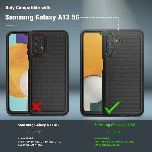 Vista 2 de Diseñado para Samsung Galaxy A13 5G, con funda delgada de vidrio templado, funda resistente con soporte integrado + clip giratorio para cinturón