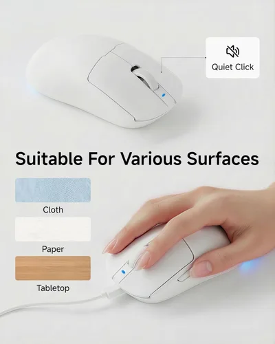 Vista 8 de Combo de teclado y mouse con cable C98, teclados de computadora con cable con palma de muñeca, teclas de doble disparo, teclado silencioso con Blanco