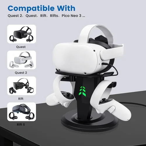 Vista 3 de VR Stand, Headset Charging Dock, VR Display Stand Accessories for Oculus Quest, Quest 2,Rift, Rift S, Valve Index Headset and Touch Controllers