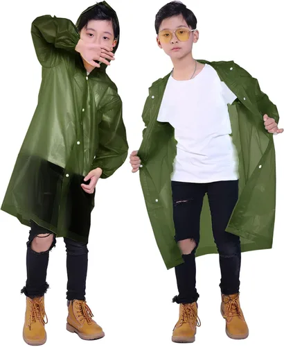 Vista 41 de Chaqueta de lluvia para niños, paquete de 2 ponchos de lluvia para niños, impermeables reutilizables para niños y niñas, impermeable, para exteriores