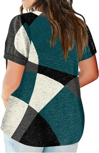 Vista 2 de Blusa para mujer de manga corta con cuello en V y bolsillo, camiseta de verano con estampado de flores, casual, holgada, acampanada, tallas grandes