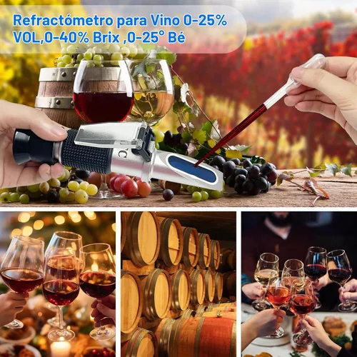 Vista 2 de Kit de refractómetro de vino 3 en 1 para alcohol, Brix y Grape Must Ideal for wine making & home brew. Measures Brix (0-40%), Alcohol (0-25%) &