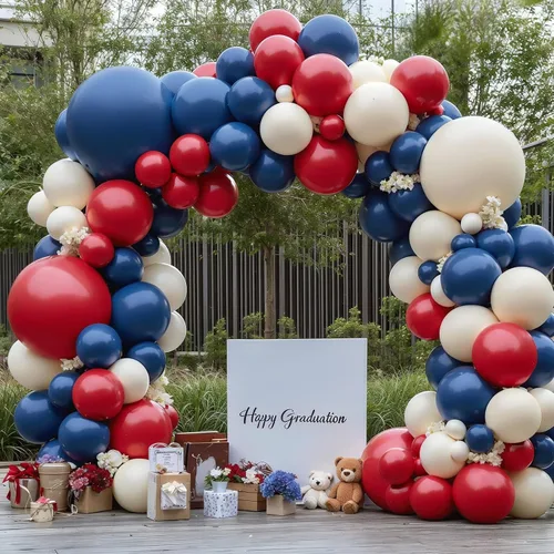 Vista 15 de Kit de Arco de Globos Azul Polvoriento Dorado, Kit de Arco de Globos Pastel de Doble Relleno Azul Claro Azul Oscuro Mezclilla Azul Pálido con Globos