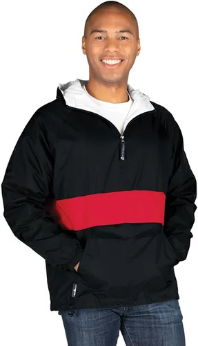 Vista 7 de Charles River Apparel Jersey clásico a rayas unisex, cortavientos resistente al agua para hombres y mujeres Negro