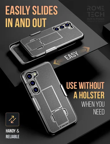 Vista 4 de Funda diseñada para Samsung Galaxy S23 con funda de clip para cinturón, funda de teléfono con función atril, color negro