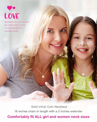Vista 5 de Regalos personalizados únicos para ella, collares con inicial para mujer, collar con dije de moneda grabada de doble cara con letra, joyería