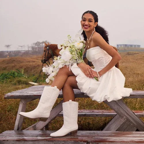 Vista 7 de DREAM PAIRS Botas vaqueras para mujer, botas vaqueras de media pantorrilla