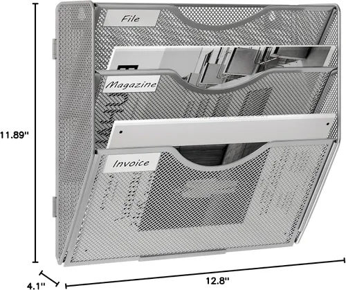 Vista 7 de EasyPAG Organizador de archivos de pared con 3 bolsillos de malla para colgar en la pared, carpeta de documentos, archivador, revistero con etiqueta