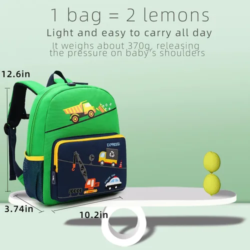 Vista 3 de willikiva Mochila infantil de dinosaurio para niños y niñas, bolsa preescolar impermeable (autobús verde)