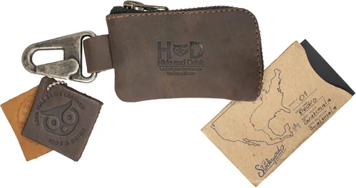 Vista 7 de Hide & Drink, Llavero de coche y monedero para cinturón hecho a mano de cuero de grano completo - Bourbon Brown